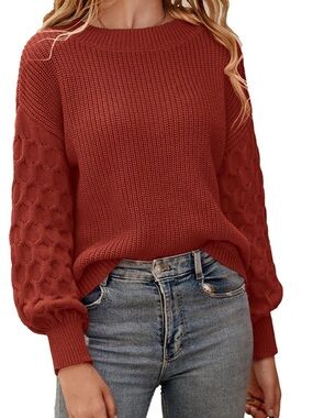 New Size Small Women’s Chunky Knit Balloon Sleeve Sweater - Rust